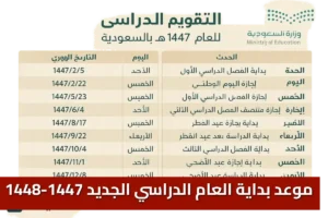 [التقويم الدراسي 1447] يكشف موعد بداية العام الدراسي الجديد 1447-1448 في السعودية